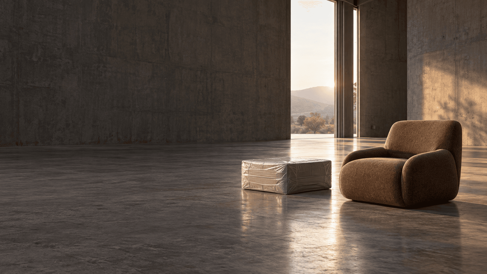 CPsofa compression-ready seating and compact packing in an architectural interior